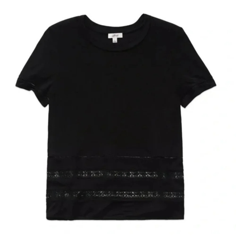 Aritzia Wilfred Reve T-Shirt Lace Short Sleeve Crew Neck Black Size XS